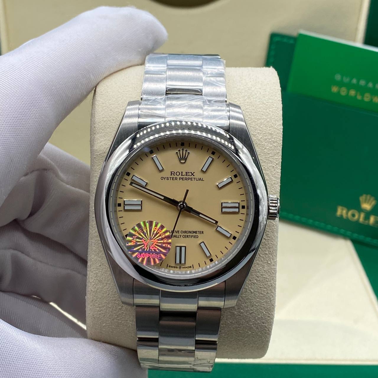 Rolex Oyster Perpetual стальные часы с шампанским циферблатом