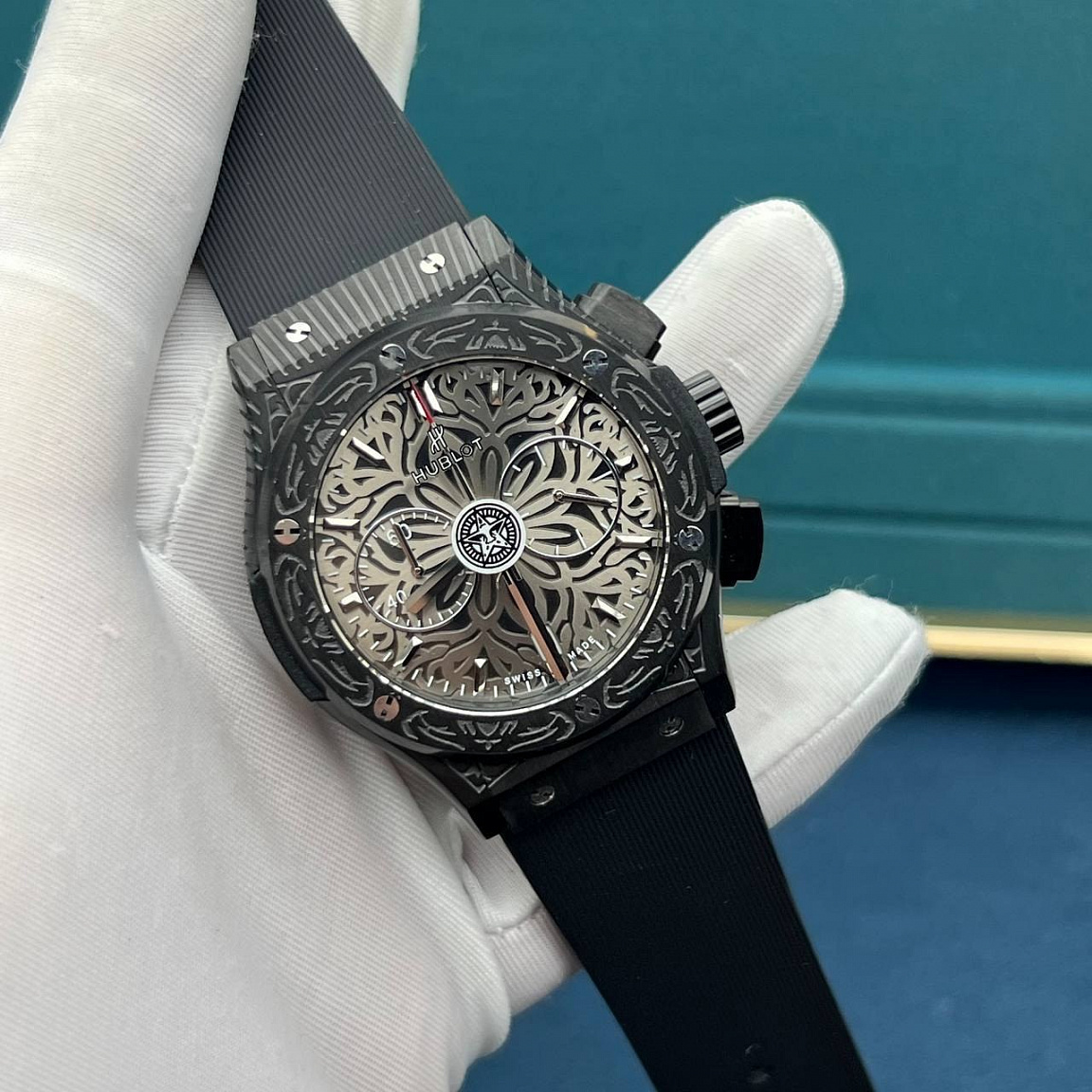 Кварцевый хронограф Hublot Aerofusion 45 мм с механизмом Miyota OS20, стальным корпусом и чёрным ремешком