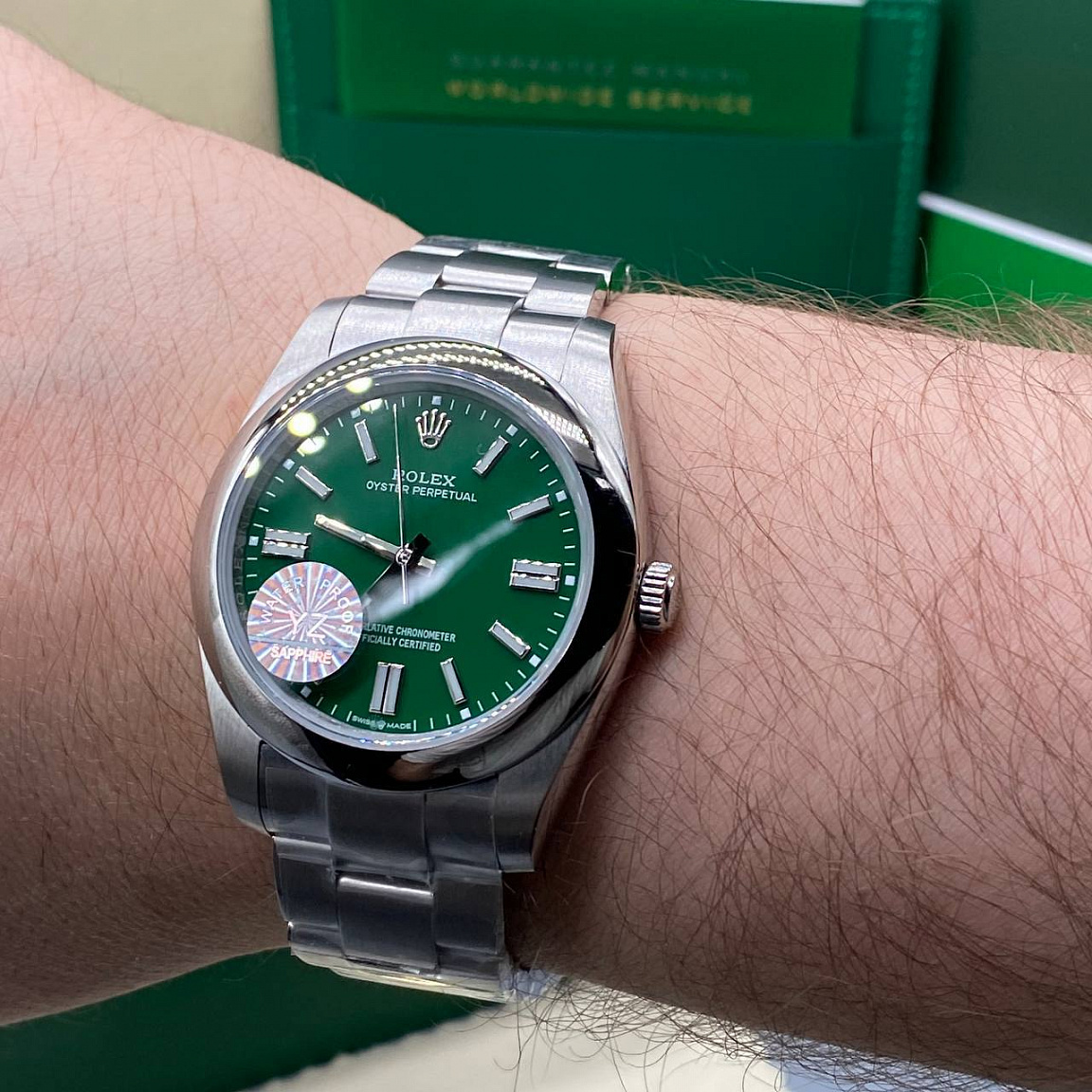 Rolex Oyster Perpetual 41 мм зелёный стальной