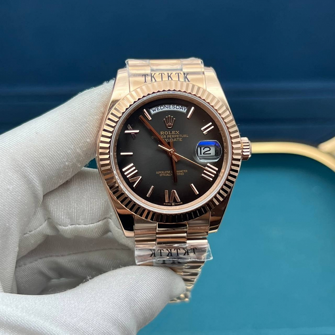 Часы Rolex Day-Date 41 мм в корпусе и на браслете из стали 316L, коричневый циферблат, автоподзавод
