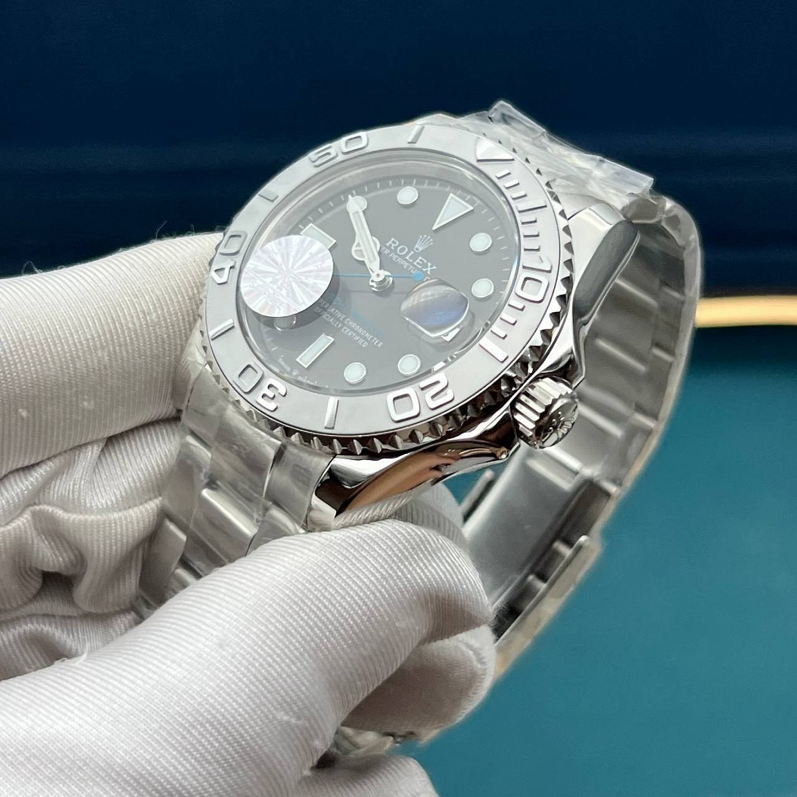 Мужские Rolex Yacht-Master 40 мм с серым циферблатом, датой под лупой и стальным браслетом 316L