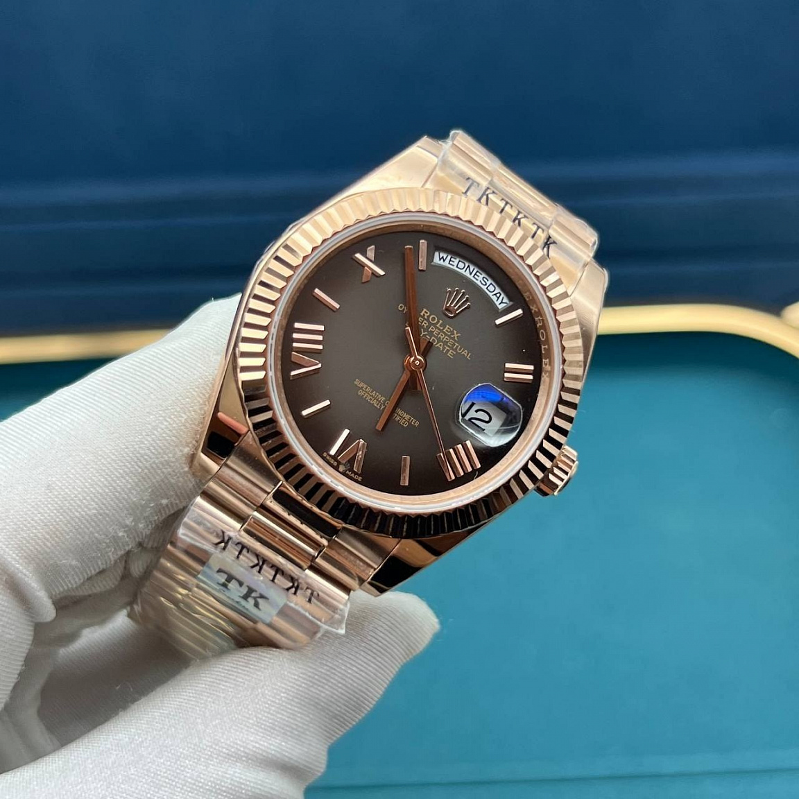 Часы Rolex Day-Date 41 мм в корпусе и на браслете из стали 316L, коричневый циферблат, автоподзавод