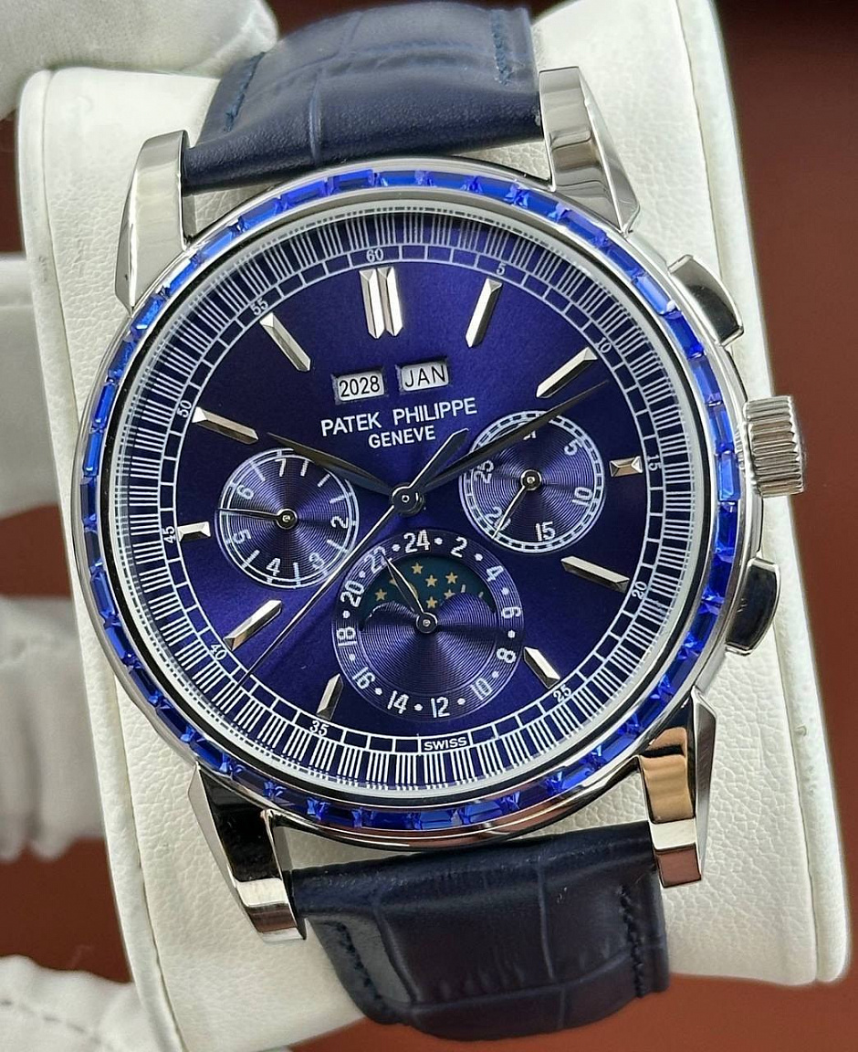 Patek Philippe Grand Complications: синие вставки на безеле, серебристые метки и ремешок с тиснением под крокодила
