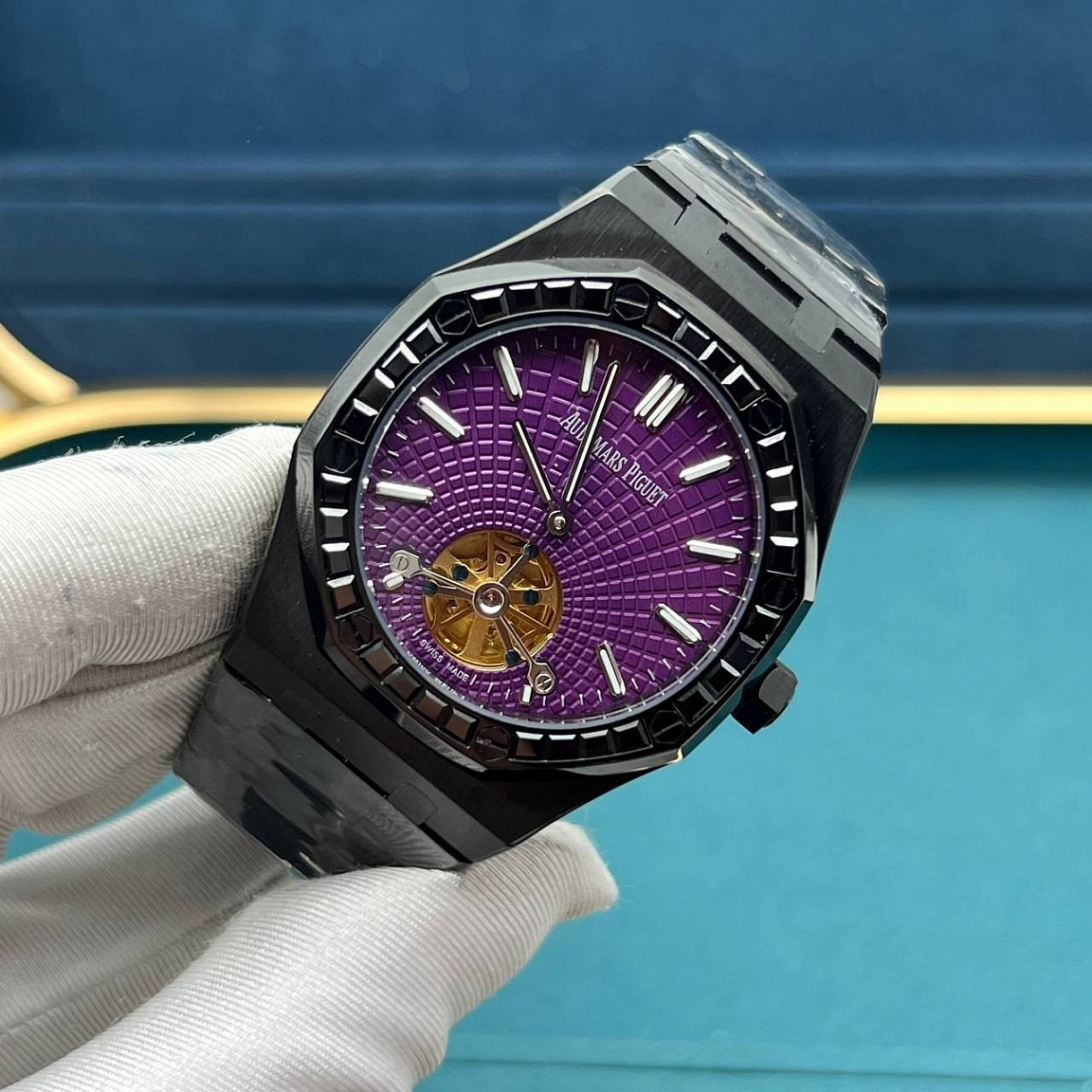 Мужские автоматические часы Audemars Piguet Royal Oak Open Heart 41 мм, корпус и браслет из стали 316L с PVD-покрытием