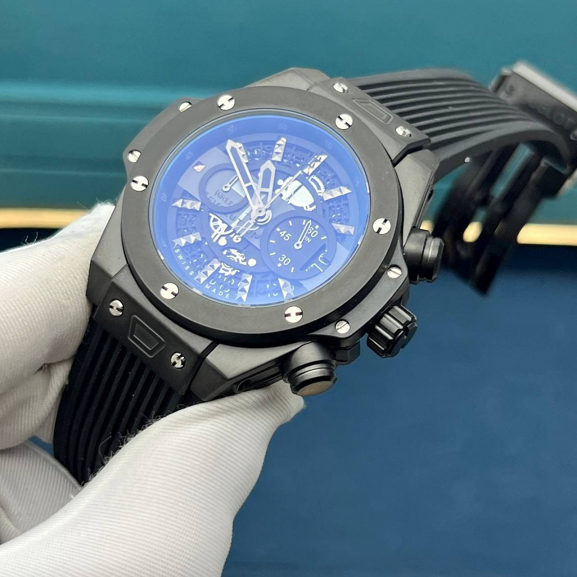 Мужские Hublot Big Bang Chronograph 49 мм со скелетон-циферблатом, корпусом из стали 316L и ремешком из каучука