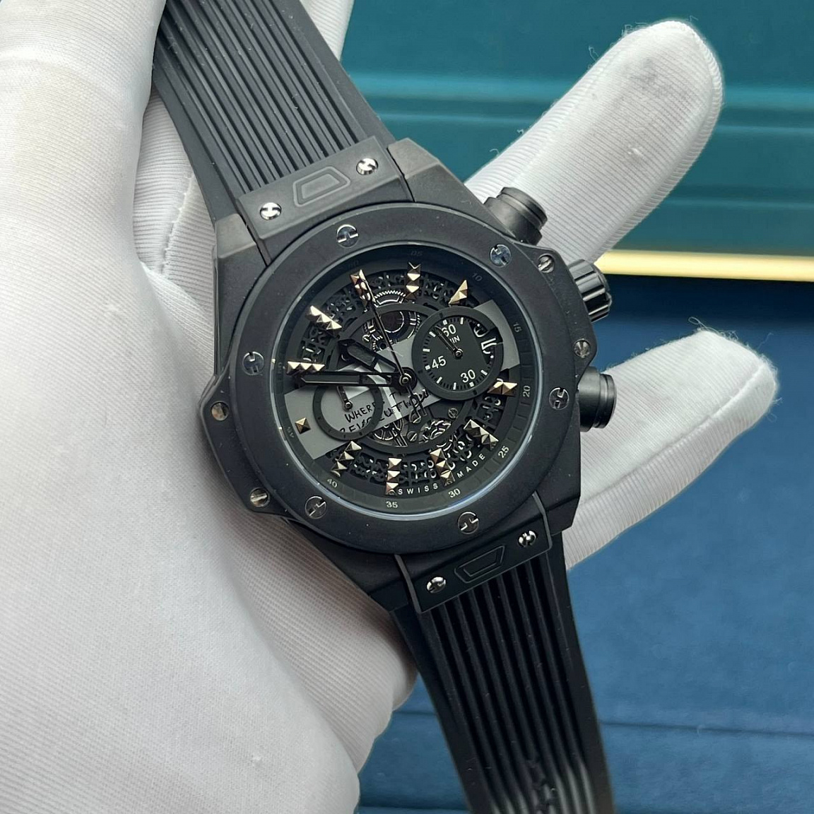 Мужские Hublot Big Bang Chronograph 49 мм со скелетон-циферблатом, корпусом из стали 316L и ремешком из каучука